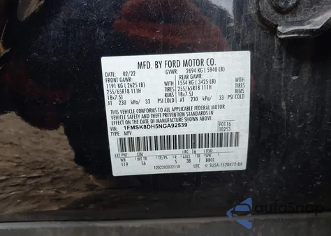 2022 Ford Explorer Xlt z USA, uszkodzony, nr VIN 1FMSK8DH5NGA92539